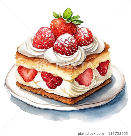 Illustration of strawberry cut cake, cutout on white background 112758905