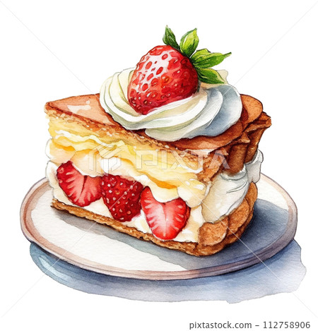 Illustration of strawberry cut cake, cutout on white background 112758906