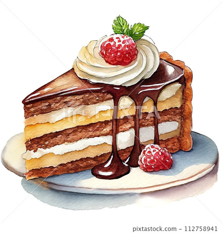 Illustration of cut chocolate cake, cutout on white background Illustration of cut chocolate cake, cutout on white background 112758941