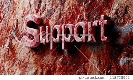 AI-generated content. Red Marble Support concept creative horizontal art poster. The Word Support made in textured lettering. Horizontal Illustration. Ai Generated Help and Assistance Symbol. 112758961