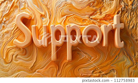 AI-generated content. Orange Marble Support concept creative horizontal art poster. The Word Support made in textured lettering. Horizontal Illustration. Ai Generated Help and Assistance Symbol. 112758983