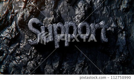 AI-generated content. Obsidian Stone Support concept creative horizontal art poster. The Word Support made in textured lettering. Horizontal Illustration. Ai Generated Help and Assistance Symbol. 112758990