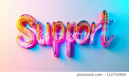 AI-generated content. The Word Support created in Neon Calligraphy. Decorative lettering of the word Support. Help and Assistance Concept. Creative postcard. Ai Generated Digital art poster. AI-generated content. The Word Support created in Neon Calligraphy. Decorative lettering of the word Support. Help and Assistance Concept. Creative postcard. Ai Generated Digital art poster. 112758994