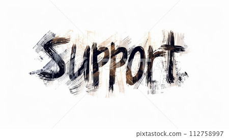 AI-generated content. The Word Support created in Minimalist Drawing. Decorative lettering of the word Support. Help and Assistance Concept. Creative postcard. Ai Generated Digital art poster. 112758997