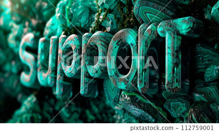 AI-generated content. Malachite Crystal Support concept creative horizontal art poster. The Word Support made in textured lettering. Horizontal Illustration. Ai Generated Help and Assistance Symbol. AI-generated content. Malachite Crystal Support concept creative horizontal art poster. The Word Support made in textured lettering. Horizontal Illustration. Ai Generated Help and Assistance Symbol. 112759001