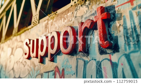 AI-generated content. The Word Support created in Hand-Lettering. Decorative lettering of the word Support. Help and Assistance Concept. Creative postcard. Ai Generated Digital art poster. AI-generated content. The Word Support created in Hand-Lettering. Decorative lettering of the word Support. Help and Assistance Concept. Creative postcard. Ai Generated Digital art poster. 112759015