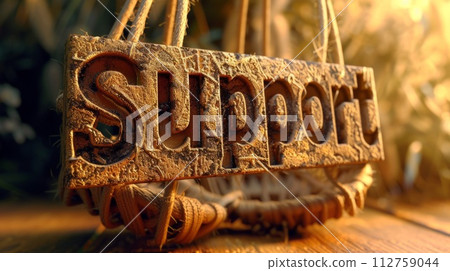 AI-generated content. Golden Support concept creative horizontal art poster. The Word Support made in textured lettering. Horizontal Illustration. Ai Generated Help and Assistance Symbol. 112759044