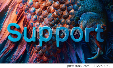 AI-generated content. Fish Scale Support concept creative horizontal art poster. The Word Support made in textured lettering. Horizontal Illustration. Ai Generated Help and Assistance Symbol. 112759059