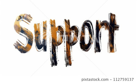 AI-generated content. The Word Support created in Brush Calligraphy. Decorative lettering of the word Support. Help and Assistance Concept. Creative postcard. Ai Generated Digital art poster. 112759137