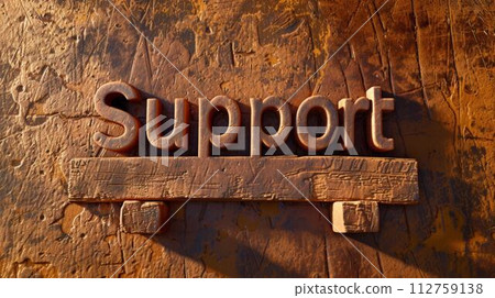 AI-generated content. Brown Support concept creative horizontal art poster. The Word Support made in textured lettering. Horizontal Illustration. Ai Generated Help and Assistance Symbol. 112759138