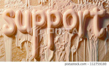 AI-generated content. Beige Slime Support concept creative horizontal art poster. The Word Support made in textured lettering. Horizontal Illustration. Ai Generated Help and Assistance Symbol. 112759180