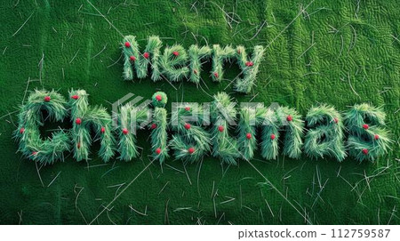 AI-generated content. Turf Merry Christmas concept creative horizontal art poster. Words Merry Christmas made in textured lettering. Horizontal Illustration. Ai Generated Holiday and Celebration AI-generated content. Turf Merry Christmas concept creative horizontal art poster. Words Merry Christmas made in textured lettering. Horizontal Illustration. Ai Generated Holiday and Celebration 112759587
