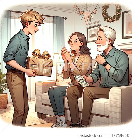 一位社會新人用自己的第一筆薪水送給父母一份禮物。 112759608