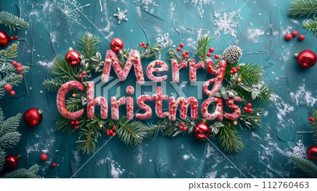 AI-generated content. Christmas Merry Christmas concept creative horizontal art poster. Words Merry Christmas made in textured lettering. Horizontal Illustration. Ai Generated Holiday and Celebration AI-generated content. Christmas Merry Christmas concept creative horizontal art poster. Words Merry Christmas made in textured lettering. Horizontal Illustration. Ai Generated Holiday and Celebration 112760463