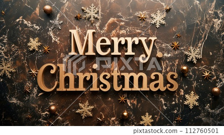 AI-generated content. Brown Marble Merry Christmas concept creative horizontal art poster. Words Merry Christmas made in textured lettering. Horizontal Illustration. Ai Generated Holiday and 112760501