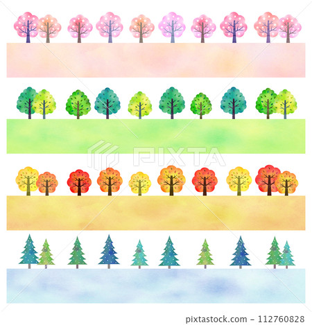 四個季節樹線水平背景插畫素材 112760828