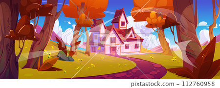 Rural house in forest in autumn. 112760958