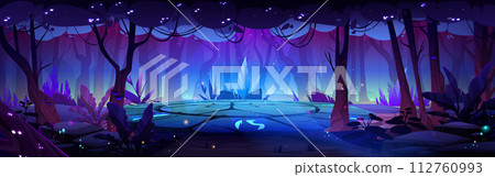 Stone platform with neon glow in forest 112760993