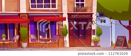Cartoon restaurant outside eating area Cartoon restaurant outside eating area 112761026