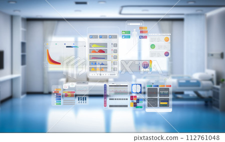 Medical technology concept with doctor robot with graphic interface display Medical technology concept with doctor robot with graphic interface display 112761048