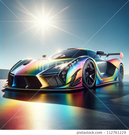 黑色背景中的金屬紅色自動駕駛汽車和陽光 黑色背景中的金屬紅色自動駕駛汽車和陽光 112761229