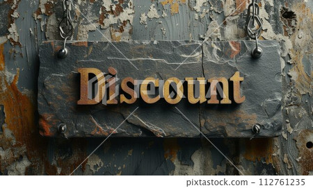 AI-generated content. Slate Stone Discount concept creative horizontal art poster. Word Discount made in textured lettering. Horizontal Illustration. Ai Generated Marketing and sales Symbol. AI-generated content. Slate Stone Discount concept creative horizontal art poster. Word Discount made in textured lettering. Horizontal Illustration. Ai Generated Marketing and sales Symbol. 112761235