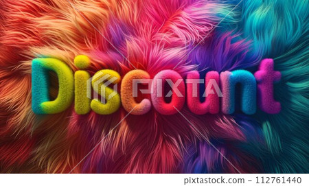 AI-generated content. Holo Fur Discount concept creative horizontal art poster. Word Discount made in textured lettering. Horizontal Illustration. Ai Generated Marketing and sales Symbol. 112761440