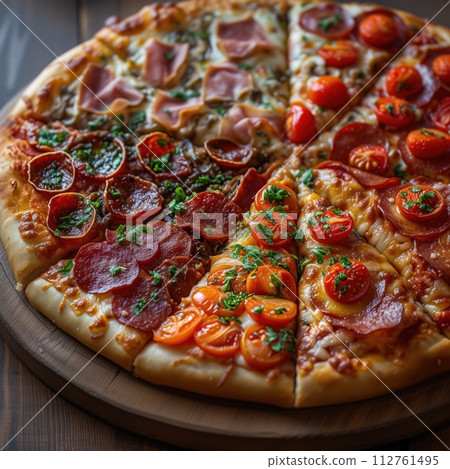 delicious pizza on a wooden board 112761495