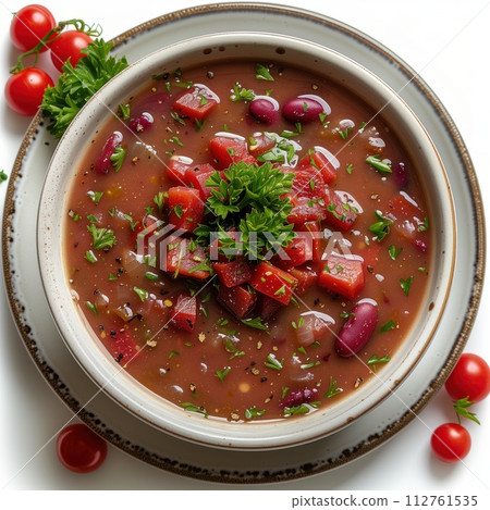vegetable soup with beans in a plate 112761535