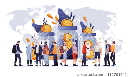 mix race people putting dollar coins money in jars financial security reliability stability growth fintech business investment 112761641