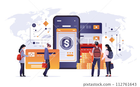 mix race people making payments with debit or credit cards in mobile app financial transactions fintech business investment concept 112761643