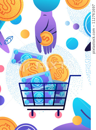 hands putting dollar coins in trolley cart financial banking wealth transformation technology fintech business investment 112761697