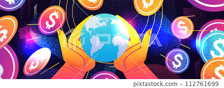 human hands holding globe near dollar coins global payment financial banking wealth transformation technology fintech business investment human hands holding globe near dollar coins global payment financial banking wealth transformation technology fintech business investment 112761699