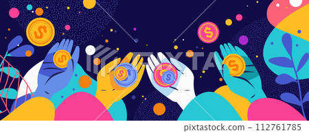 human hands holding dollar coins financial banking wealth transformation technology fintech business investment human hands holding dollar coins financial banking wealth transformation technology fintech business investment 112761785