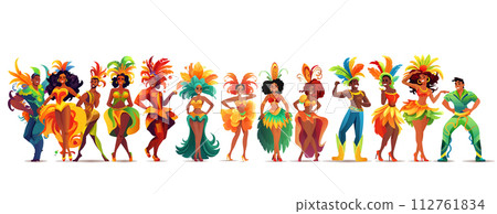set Brazilian samba dancers girls wearing festival costume and dancing together carnival party concept horizontal set Brazilian samba dancers girls wearing festival costume and dancing together carnival party concept horizontal 112761834
