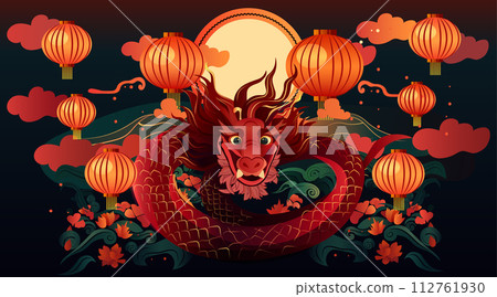 chinese new year of dragon icon zodiac sign for greeting card asian flyer invitation poster horizontal 112761930