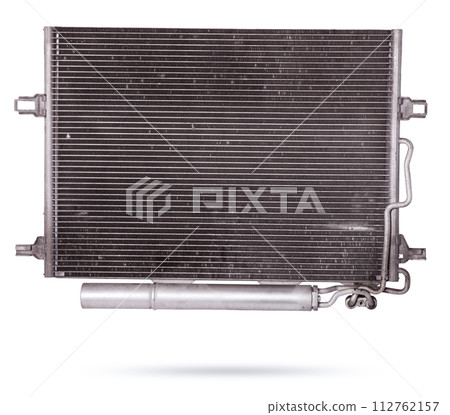 Car radiator heater isolated on white background. Spare cooling system of internal combustion engine 112762157