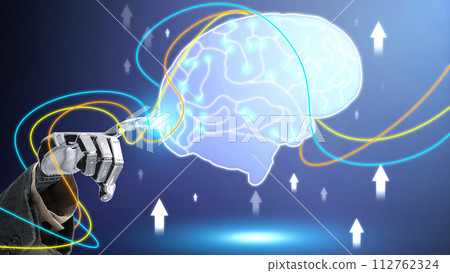 Futuristic robot technology development, artificial intelligence AI touch big data of Global network connection. Futuristic robot technology development, artificial intelligence AI touch big data of Global network connection. 112762324
