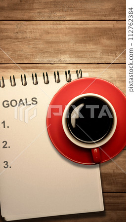 A notebook with goals list text A notebook with goals list text 112762384