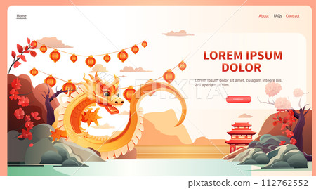 chinese new year of dragon icon zodiac sign for greeting card asian flyer invitation poster horizontal copy space 112762552