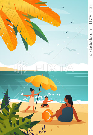 tourists relaxing on tropical beach people enjoying summer vacation time to travel concept seascape background vertical tourists relaxing on tropical beach people enjoying summer vacation time to travel concept seascape background vertical 112763133