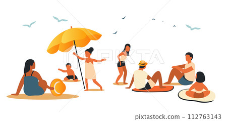 tourists in swimsuits relaxing on tropical beach people enjoying summer vacation time to travel concept horizontal 112763143