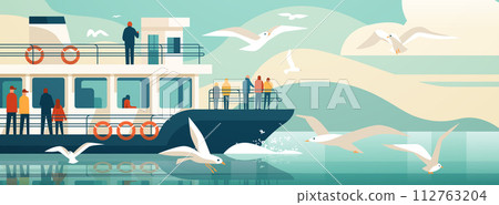 tourists having a rest on cruise ship sea voyage ocean holiday comfort adventure concept horizontal 112763204