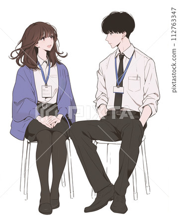 兩個人面對面坐著聊得很開心，公務員風範 112763347