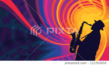 Illustration of a man playing the saxophone 112763650