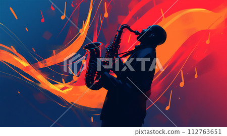 Illustration of a man playing the saxophone 112763651