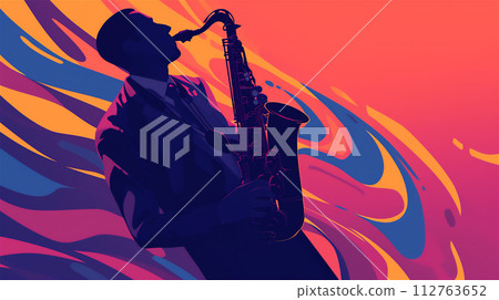 Illustration of a man playing the saxophone 112763652