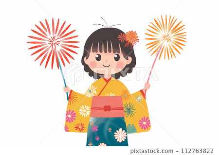 穿著浴衣手持煙火的女孩 穿著浴衣手持煙火的女孩 112763822