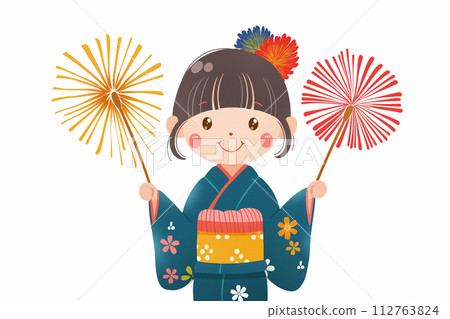 穿著浴衣手持煙火的女孩 112763824