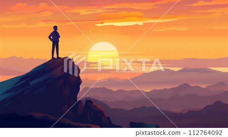 到達山頂的人和太陽 112764092